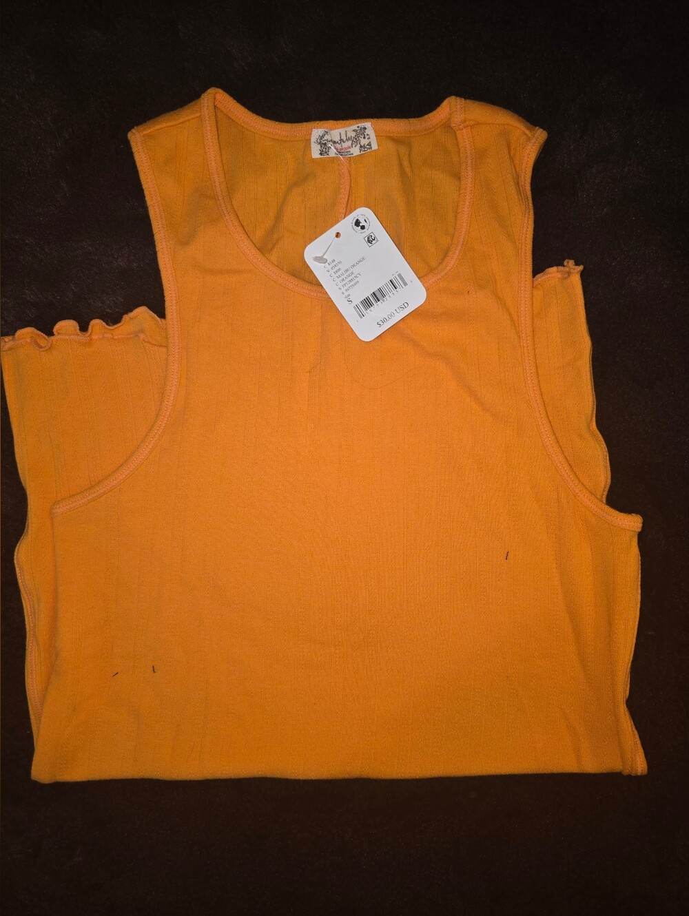 Free People Women's Orange Ribbed Tank Top - Lightweight Summer Layer